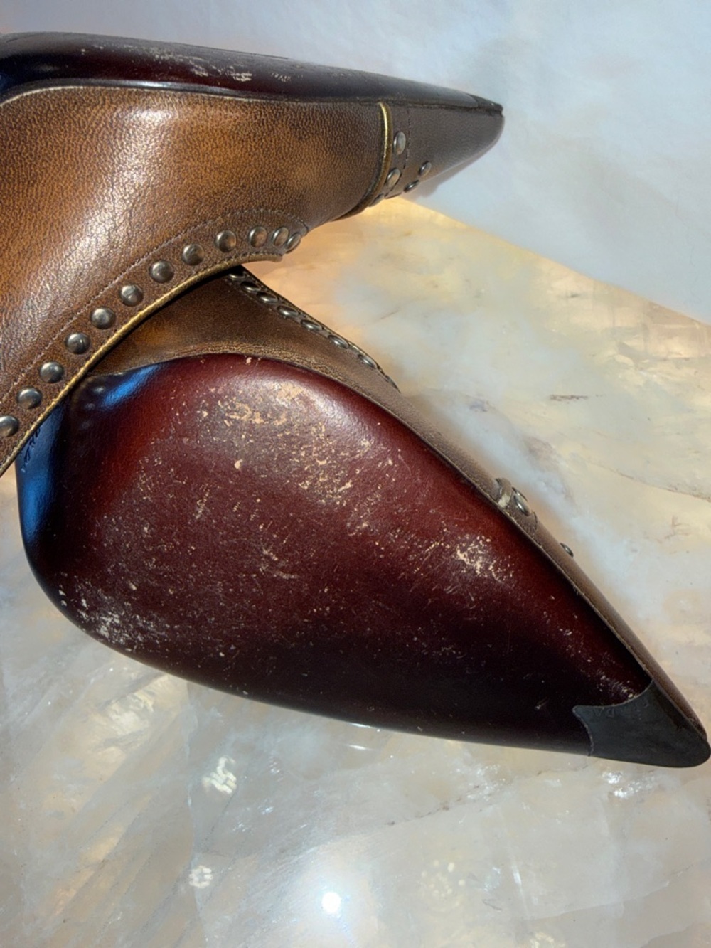 Prada Brown Studded Pointed Leather Pumps - Picture 9 of 9